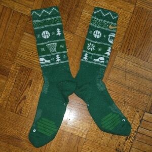 Large Nike Green Holiday Basketball Crew Socks with White Accents